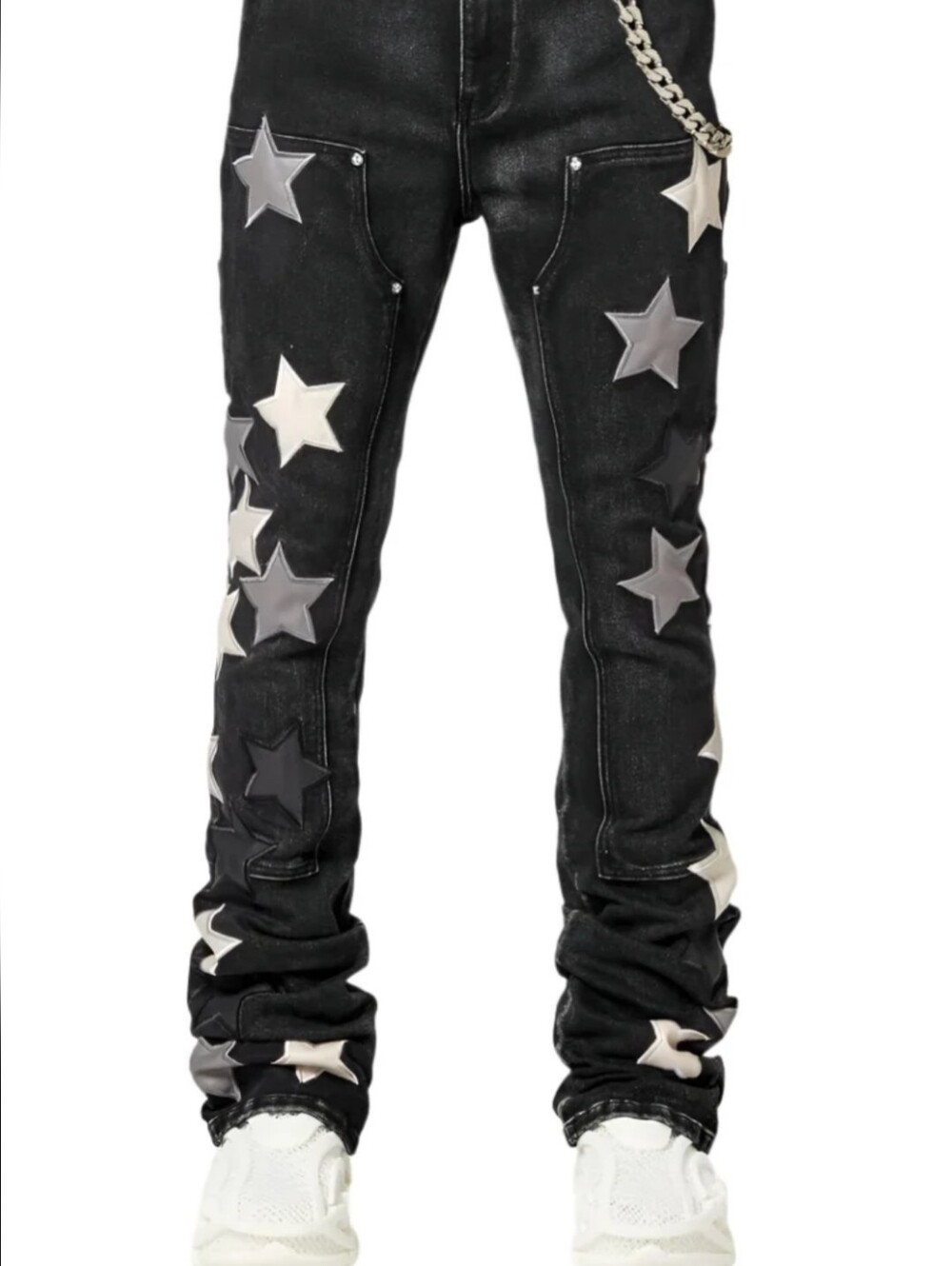 GUAPI Obsidian Black Vintage Star Denim Stacked Jeans Size 38